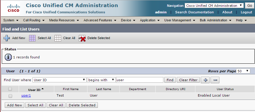 CUCM GUI: Find Users