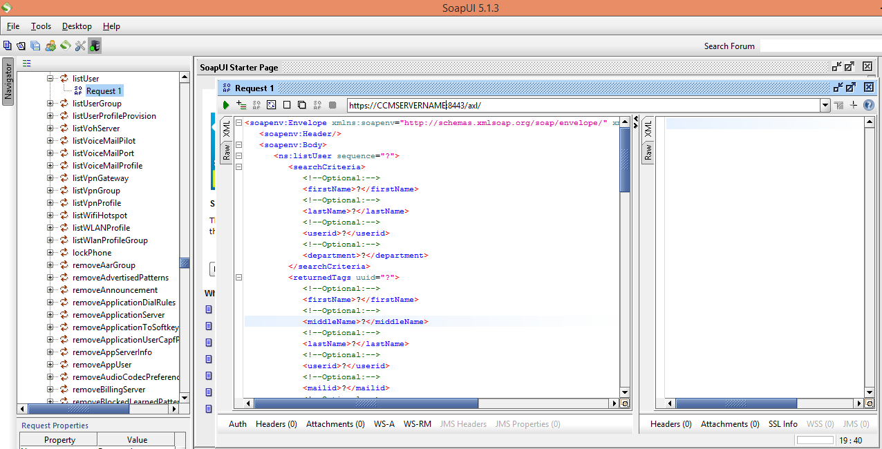 SoapUI: listUser Request Pane