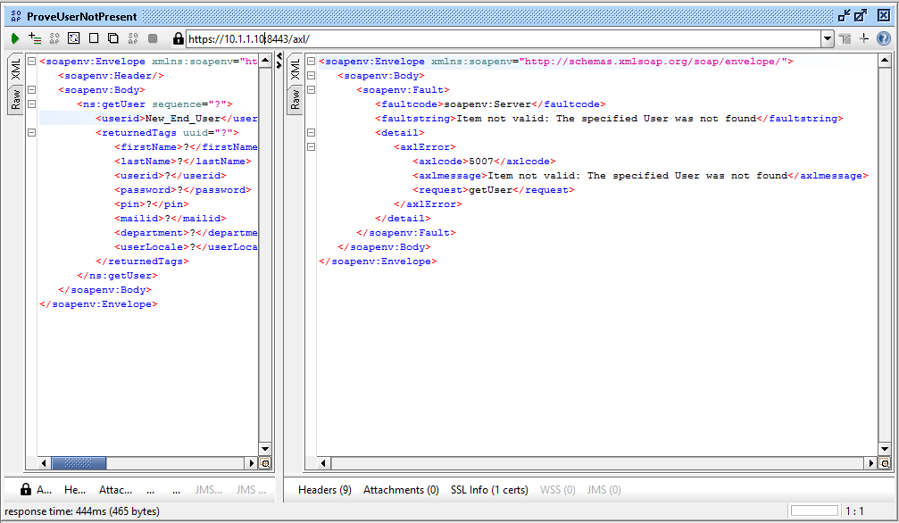 SoapUI: ProveUserNorPresent XML Response